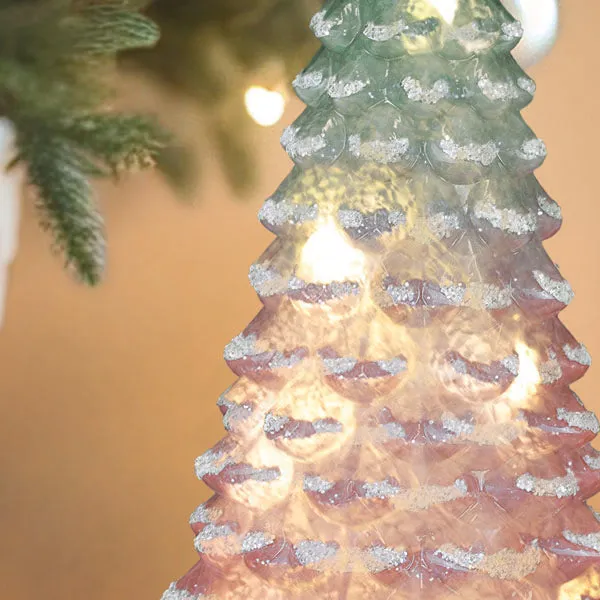 14" Lit Pink Glass Tabletop Tree
