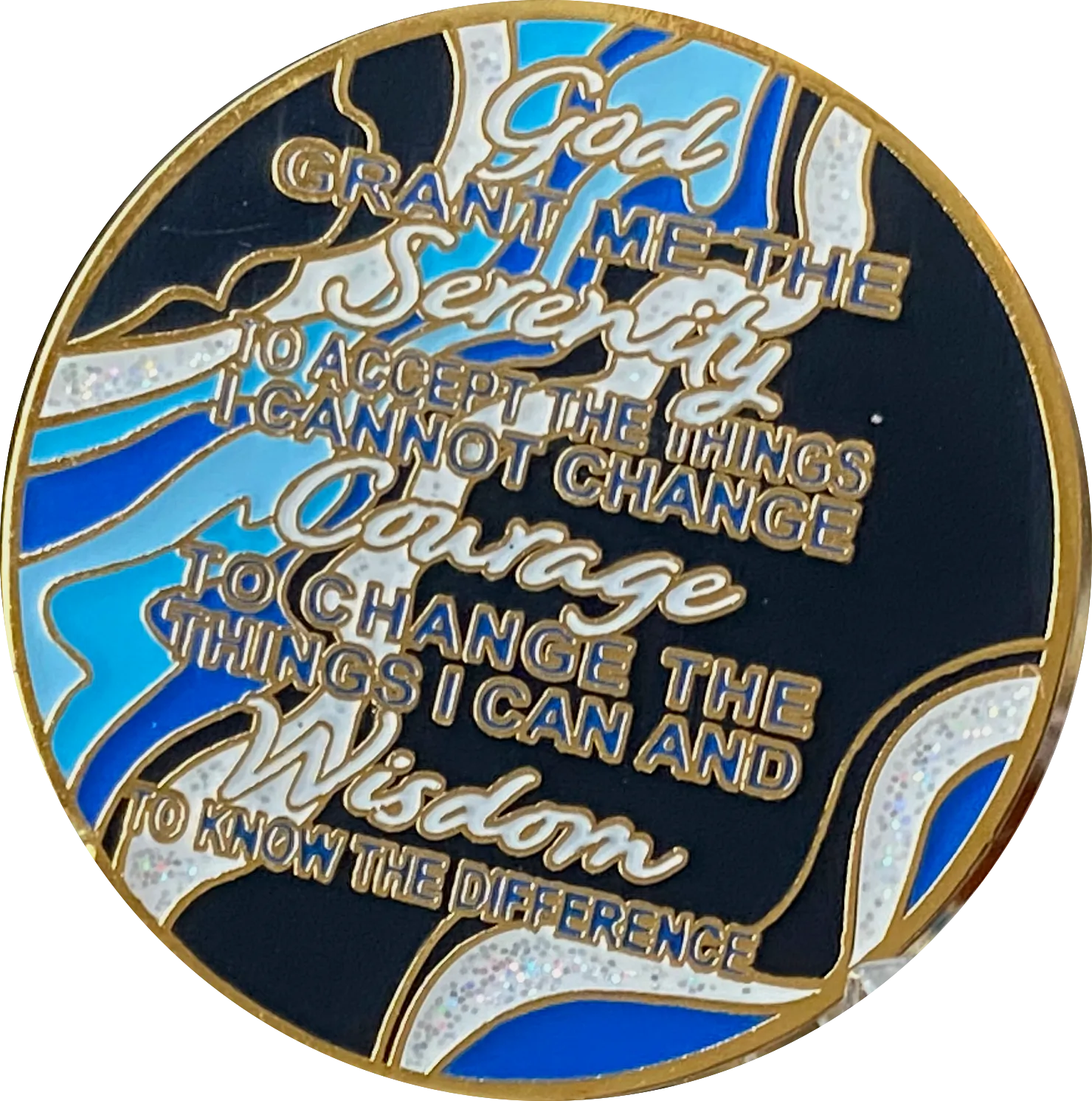 4 Year AA Medallion Elegant Navy Blue Marble Gold Sobriety Chip