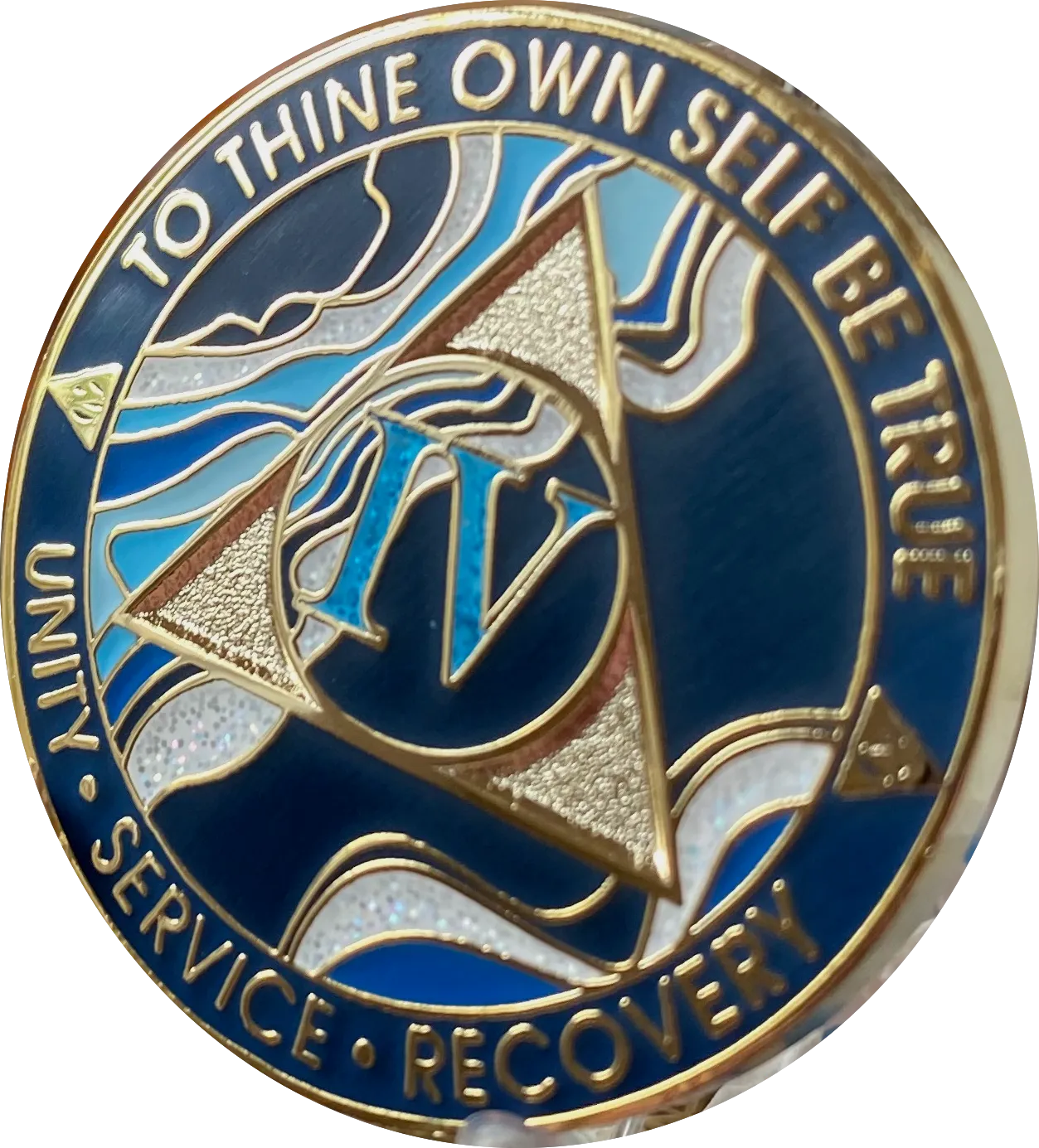 4 Year AA Medallion Elegant Navy Blue Marble Gold Sobriety Chip
