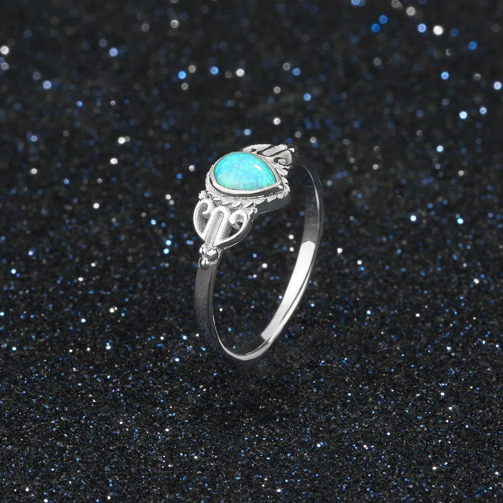 925 Water Drop Shape Opal Stone Sterling Silver Elegant Rings