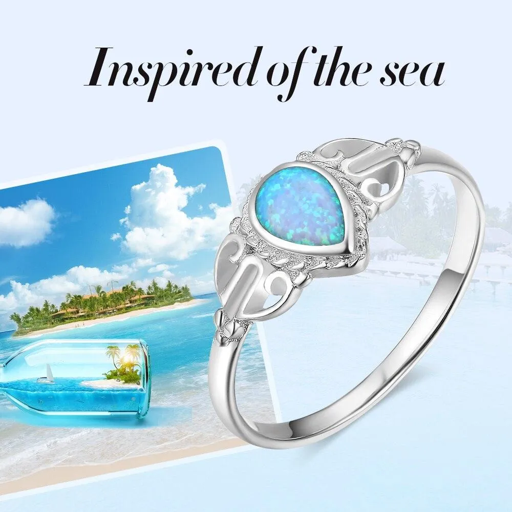 925 Water Drop Shape Opal Stone Sterling Silver Elegant Rings