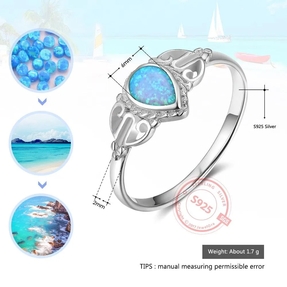 925 Water Drop Shape Opal Stone Sterling Silver Elegant Rings