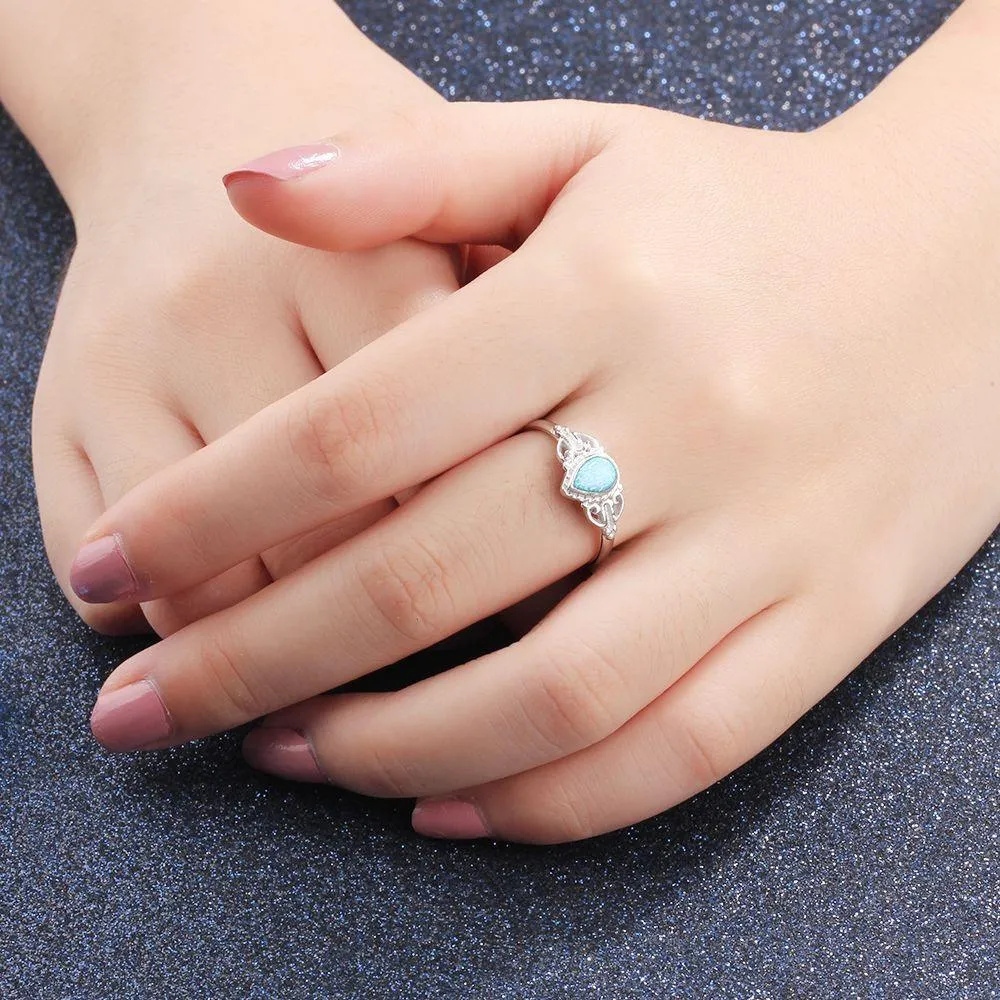 925 Water Drop Shape Opal Stone Sterling Silver Elegant Rings