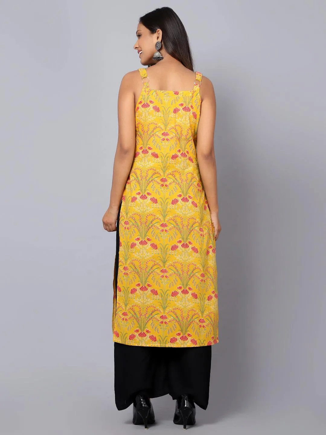 Bani Women Womens Printed Cut Sleeve Kurti with Adjuster Yellow