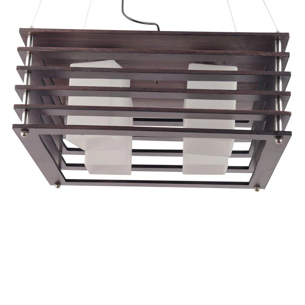 Brown Wood Hanging Light - M-19-4LP-HL-SQ - Included Bulb