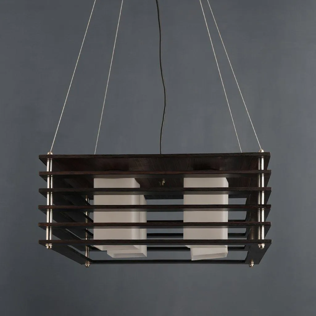 Brown Wood Hanging Light - M-19-4LP-HL-SQ - Included Bulb
