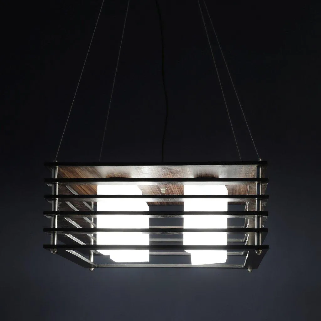 Brown Wood Hanging Light - M-19-4LP-HL-SQ - Included Bulb
