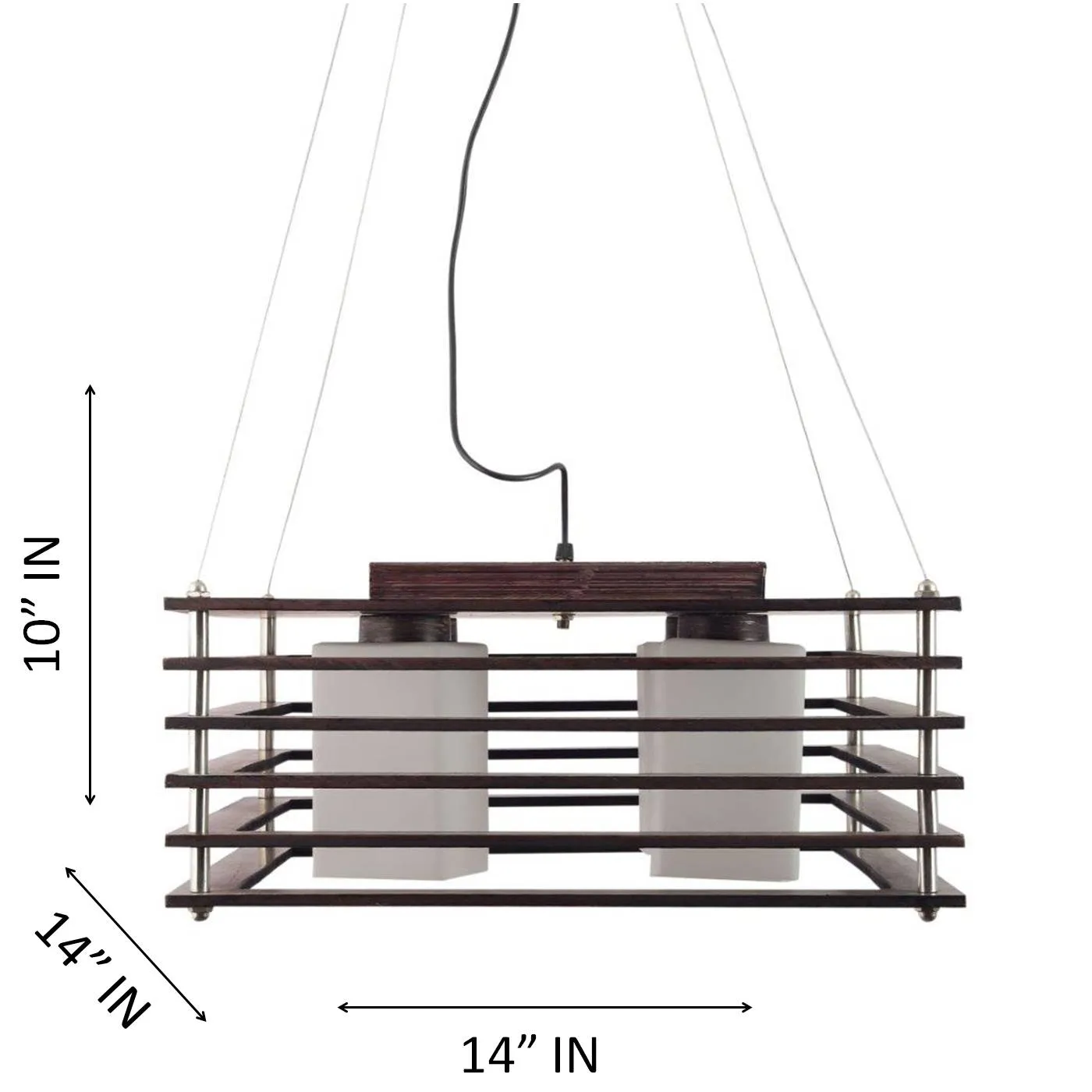 Brown Wood Hanging Light - M-19-4LP-HL-SQ - Included Bulb