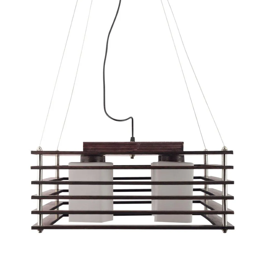 Brown Wood Hanging Light - M-19-4LP-HL-SQ - Included Bulb