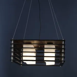 Brown Wood Hanging Light - M-19-4LP-HL-SQ - Included Bulb