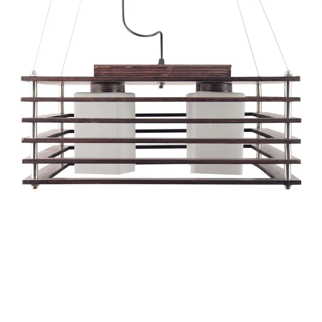 Brown Wood Hanging Light - M-19-4LP-HL-SQ - Included Bulb