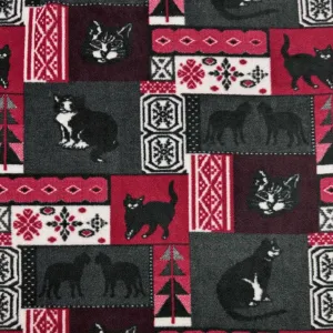 Christmas Cat Tiles Anti Pill Polar Fleece Fabric