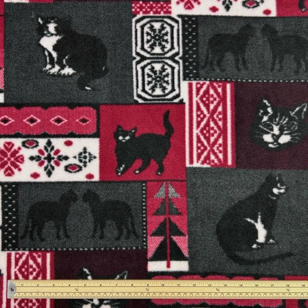 Christmas Cat Tiles Anti Pill Polar Fleece Fabric