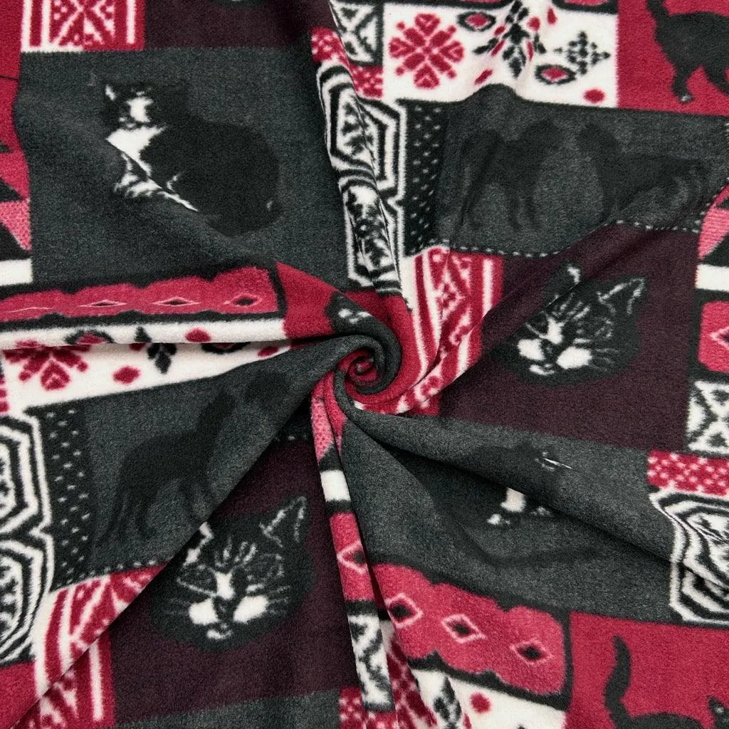 Christmas Cat Tiles Anti Pill Polar Fleece Fabric