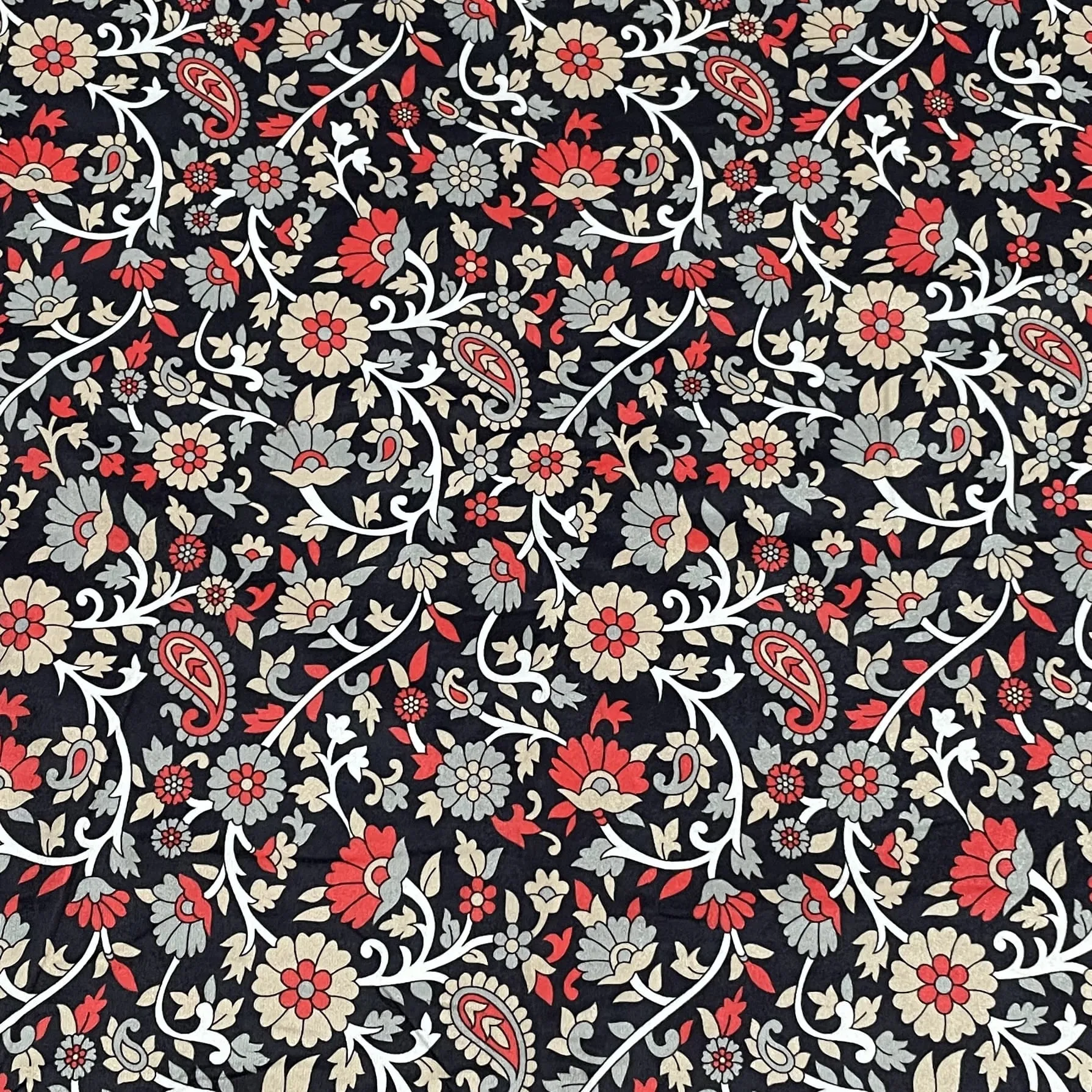 Classic Dark Blue Floral Print Velvet Fabric