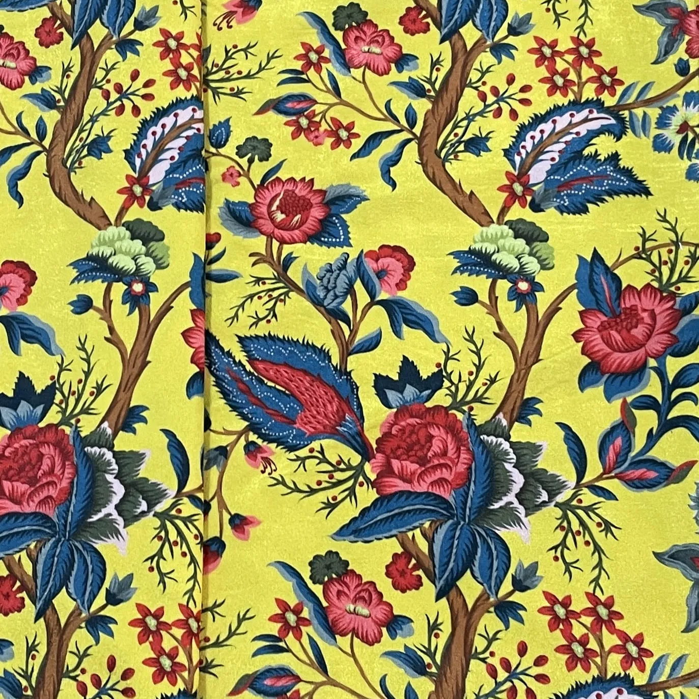 Classic Yellow Floral Print Velvet Fabric