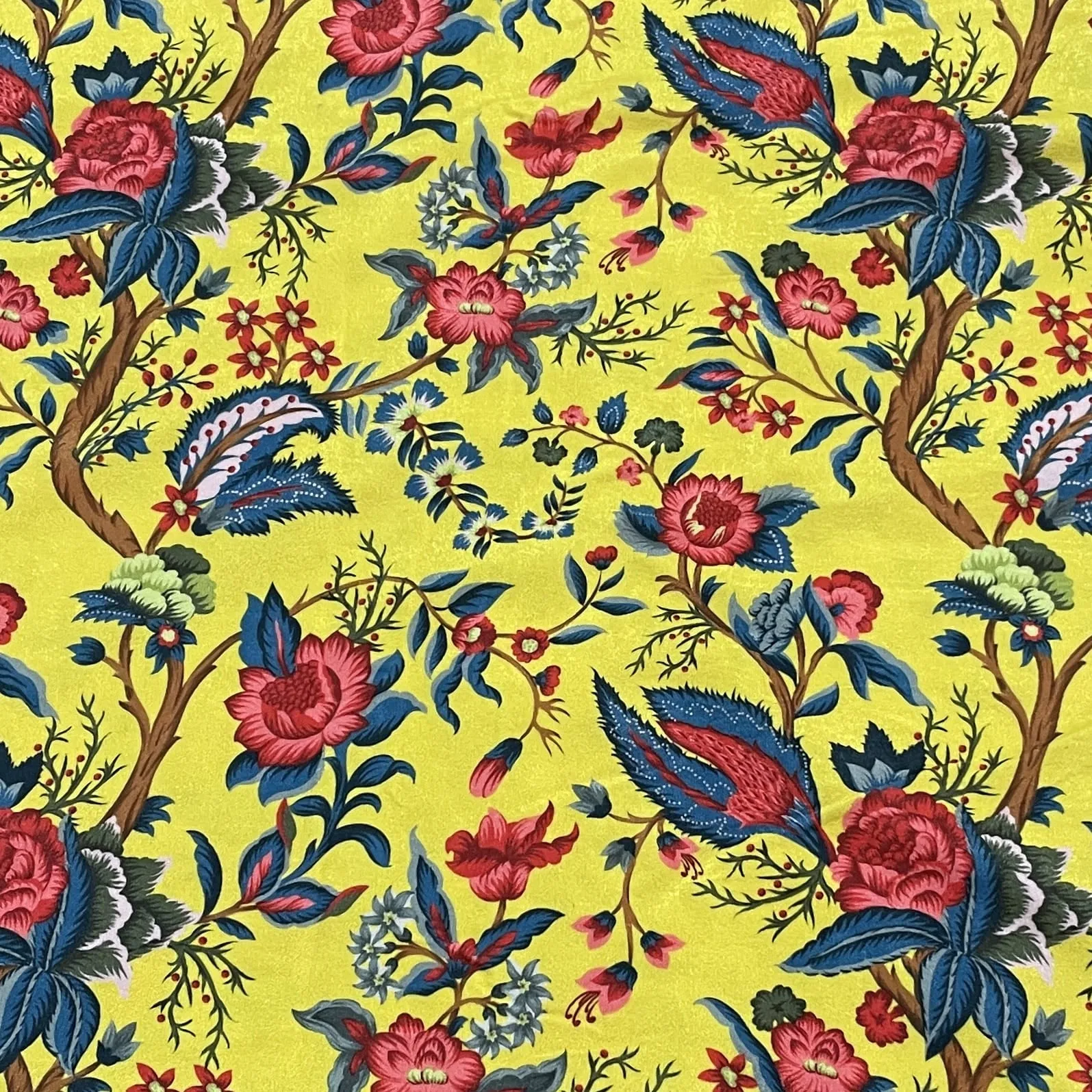 Classic Yellow Floral Print Velvet Fabric