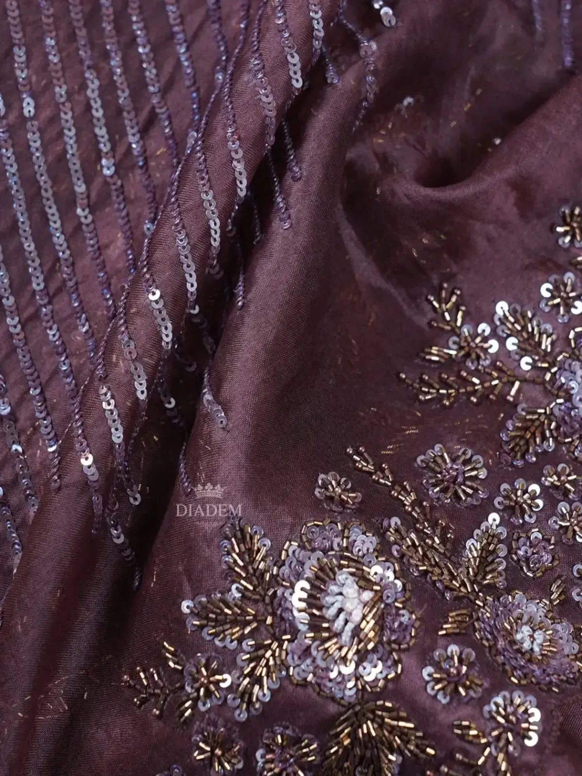 Dark Brown Organza Silk Saree Embellished in Floral Embroidery Border