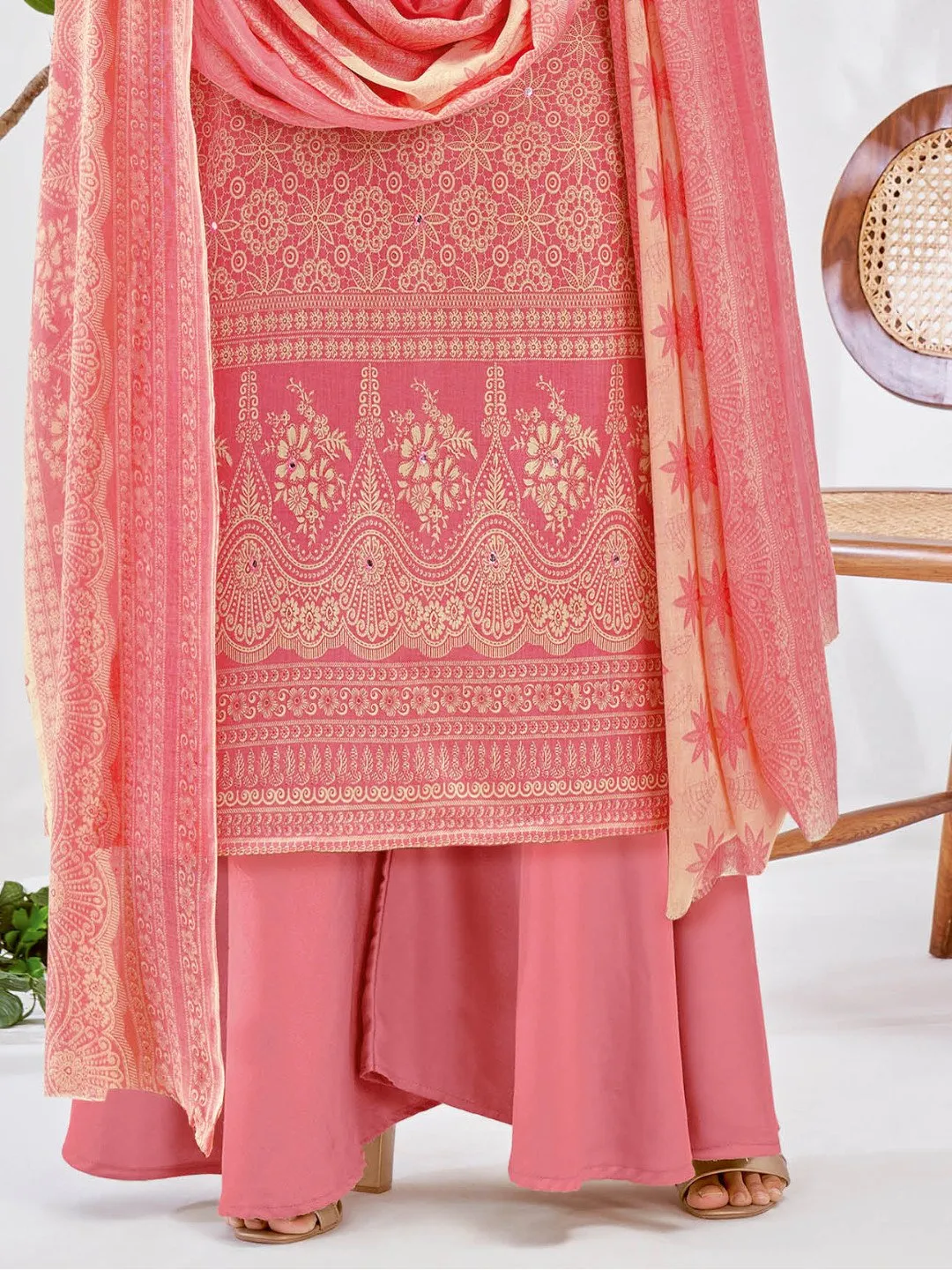 Dark Pink Cotton Printed Unstitched Suit Material