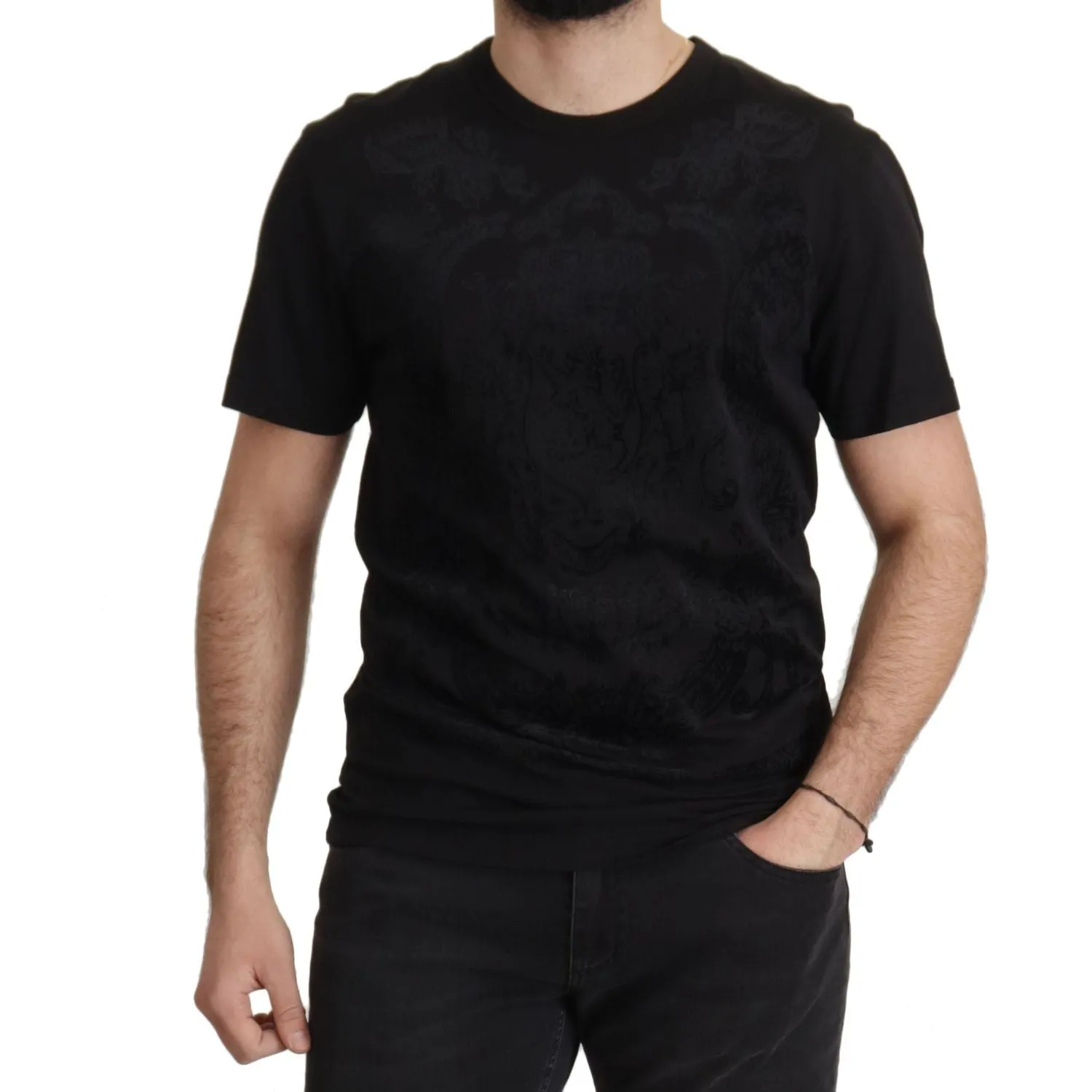 Dolce & Gabbana Elegant Black Baroque Crewneck Tee