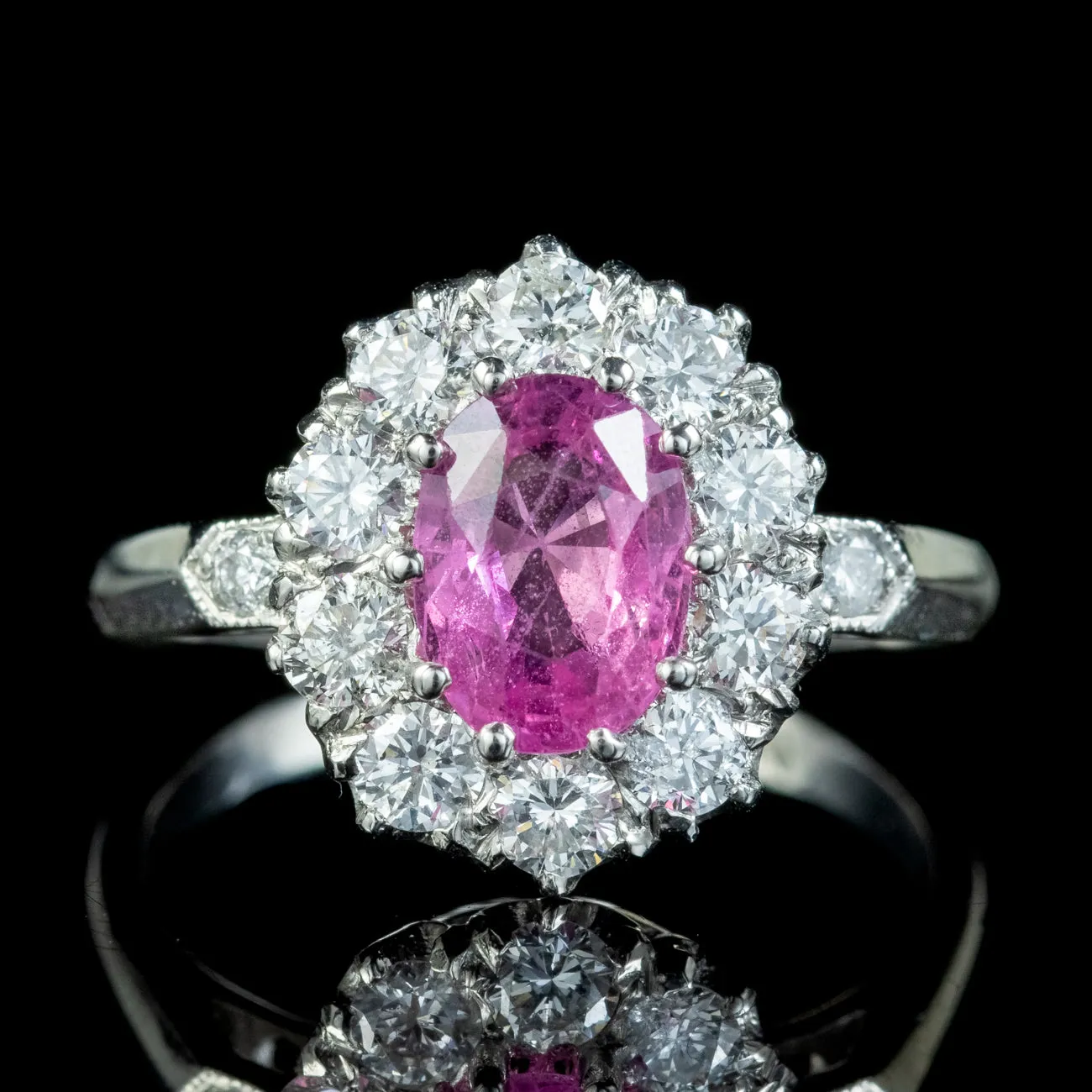 Edwardian Style Pink Sapphire Diamond Cluster Ring 1.6ct Sapphire