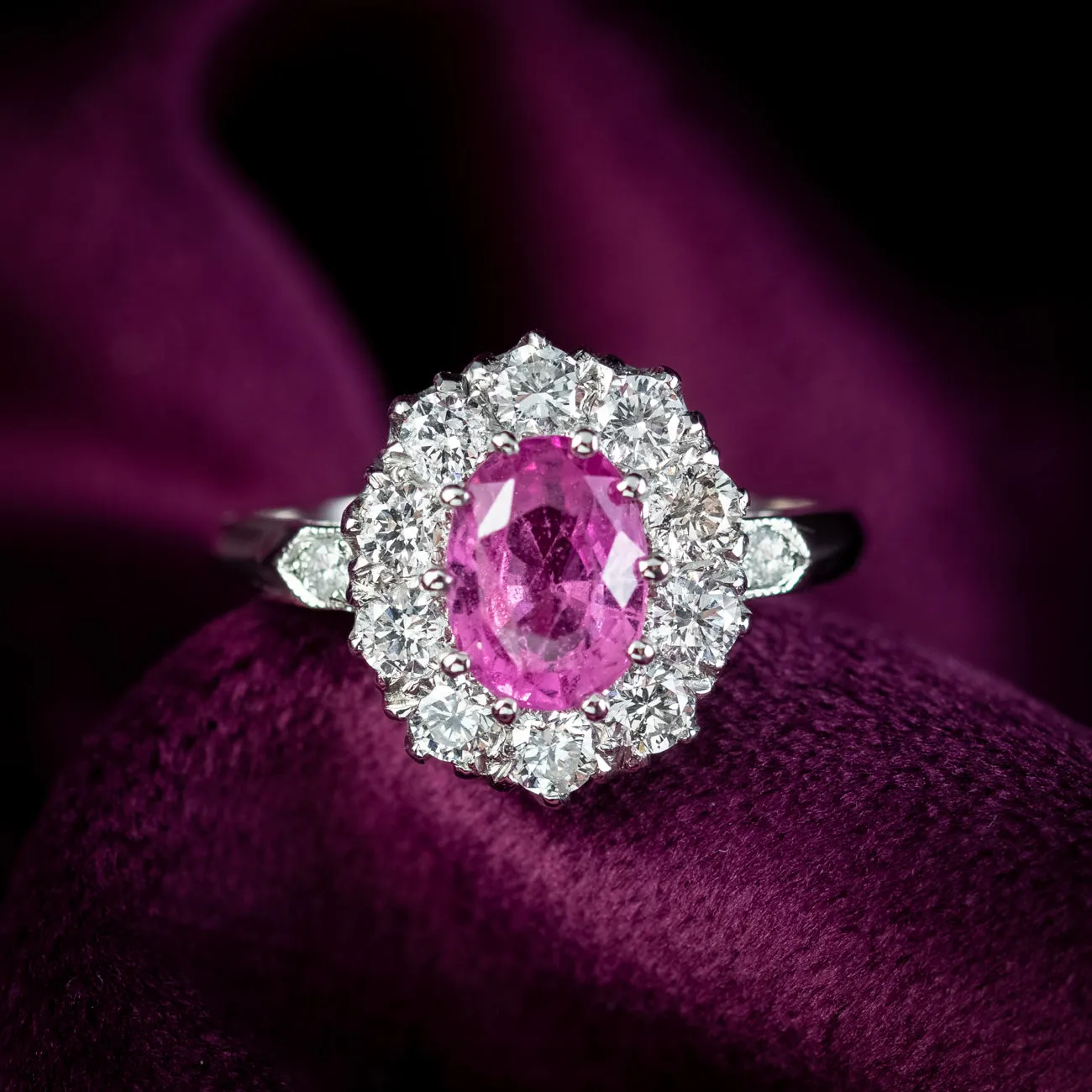 Edwardian Style Pink Sapphire Diamond Cluster Ring 1.6ct Sapphire