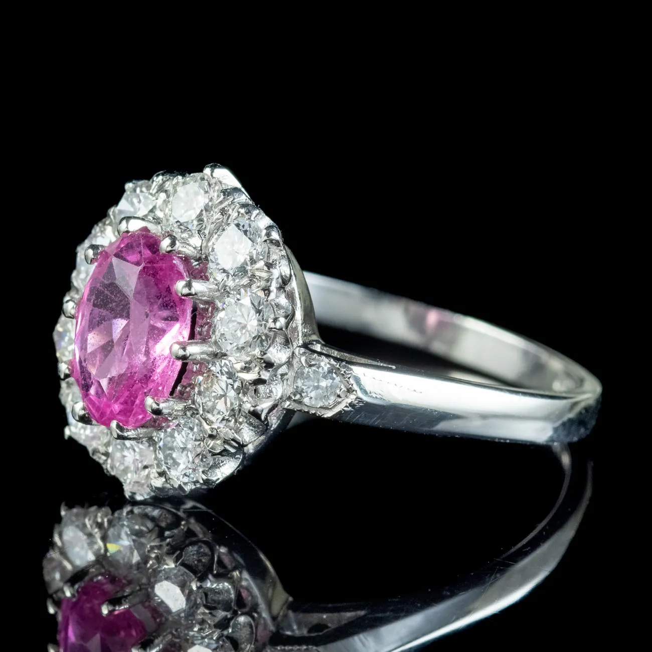 Edwardian Style Pink Sapphire Diamond Cluster Ring 1.6ct Sapphire