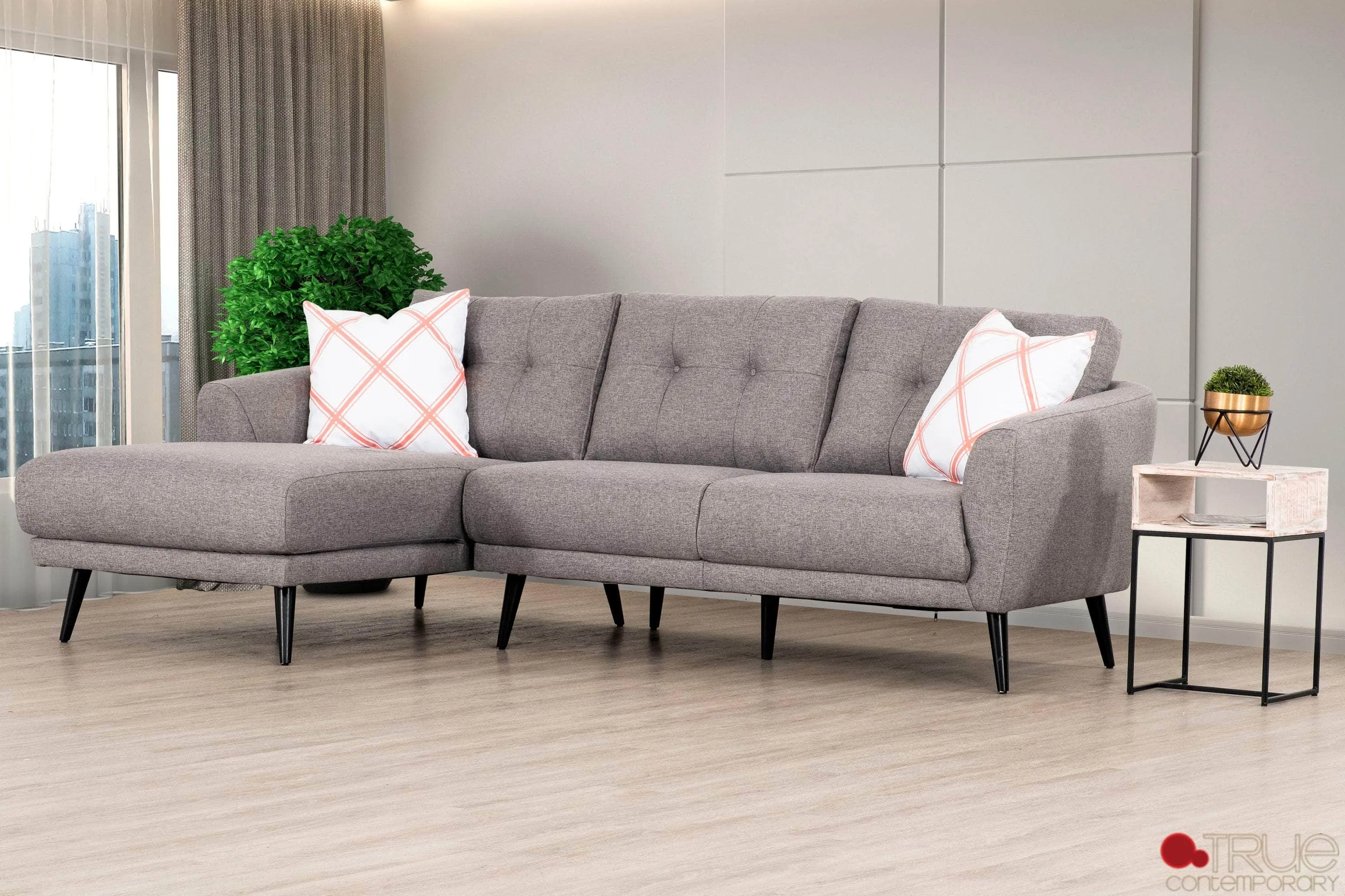 Elizabeth Tufted Sectional Sofa in Nia Grey