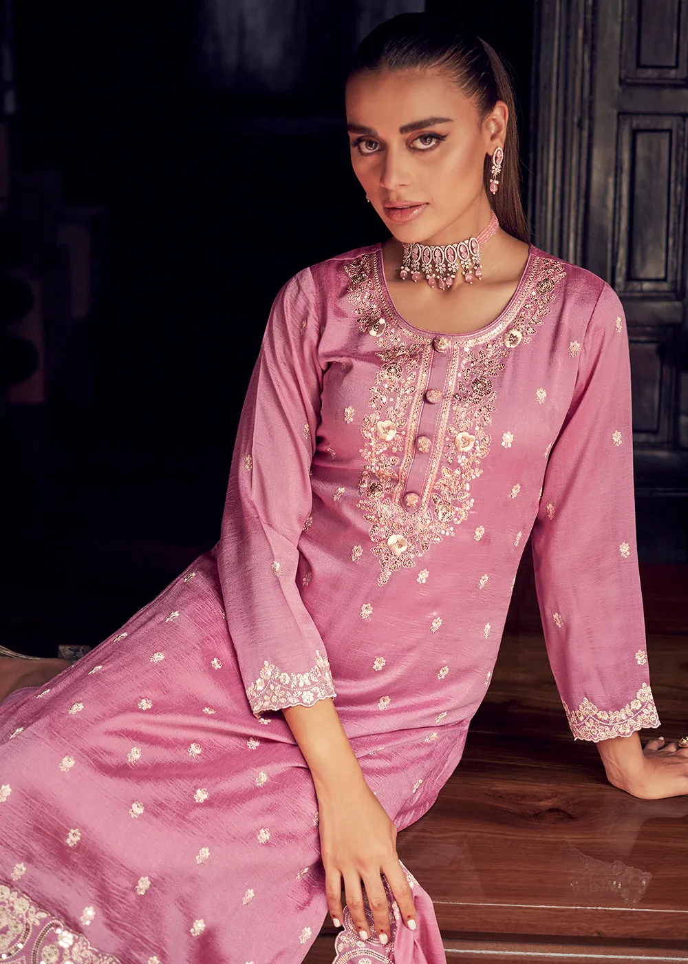 Festive Party Alluring Pink Embroidered Trendy Salwar Kameez