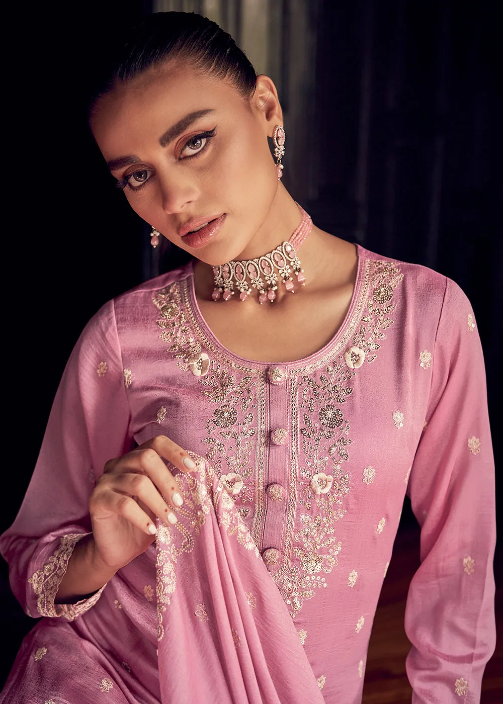 Festive Party Alluring Pink Embroidered Trendy Salwar Kameez