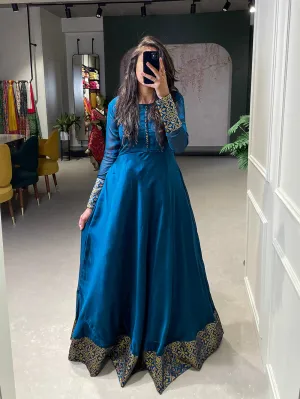 Firozi Color Weaving Work Rangoli Silk Gown Dress