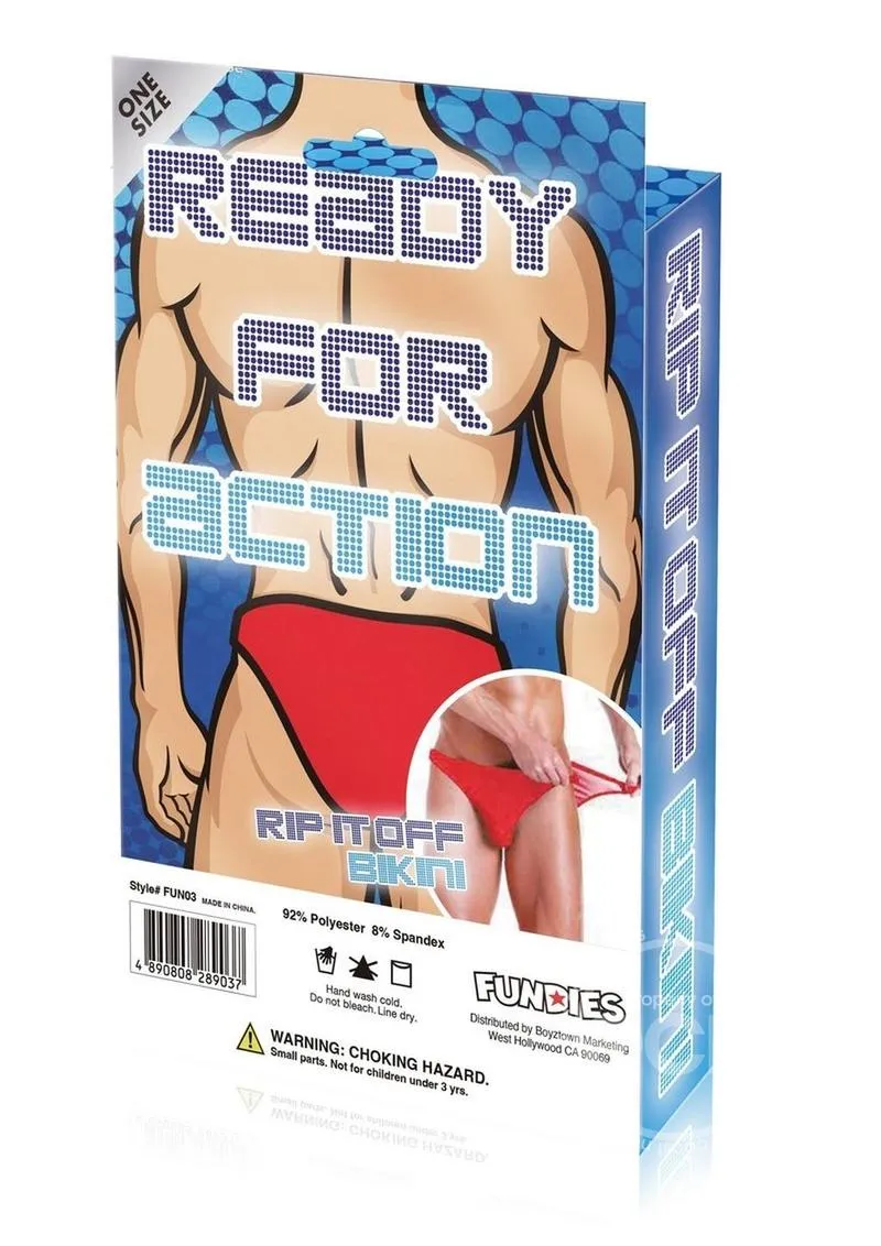 Fundies Rip it Off Bikini with Red Satin Ribbon - O/S - Red