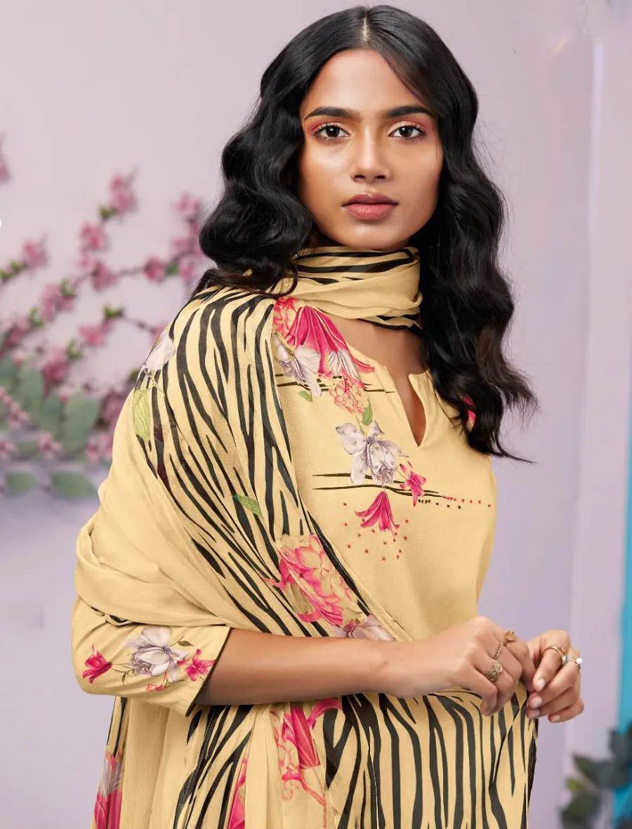 Ganga Pure Cotton Unstitched Suit With Chiffon Dupatta