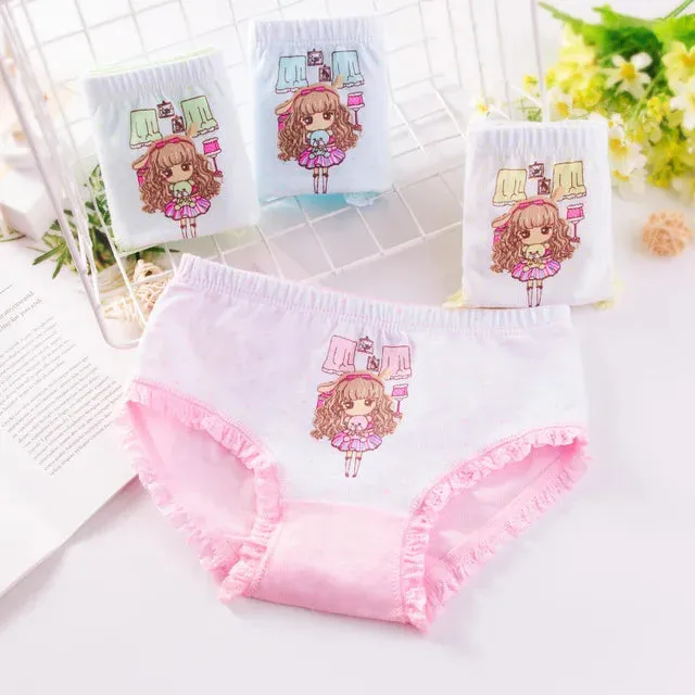 Girls Briefs Fine Cotton Underwear Cute Designs Printing Panties Kids Breathable Soft Healthy Underpants Girls Boxer 4pcs/Lot