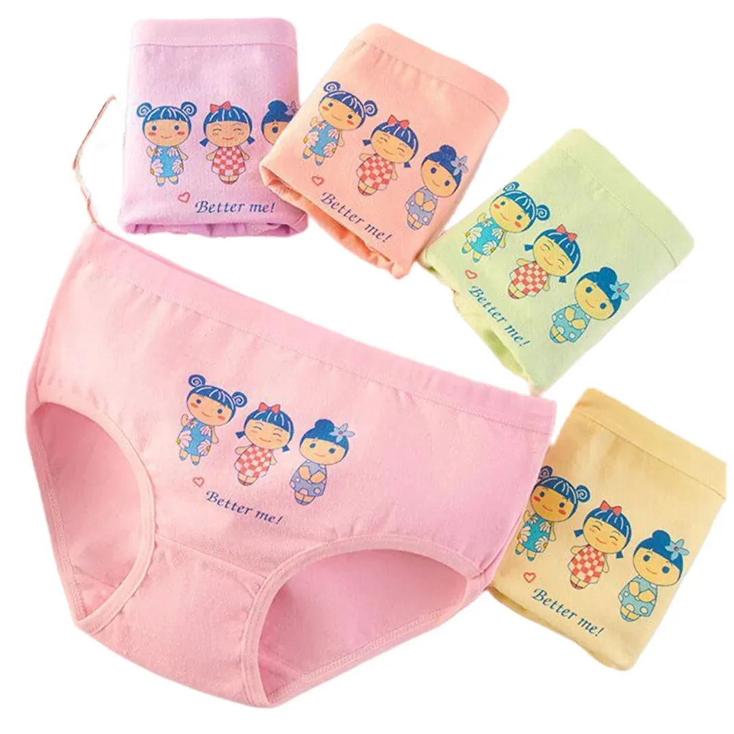 Girls Briefs Fine Cotton Underwear Cute Designs Printing Panties Kids Breathable Soft Healthy Underpants Girls Boxer 4pcs/Lot