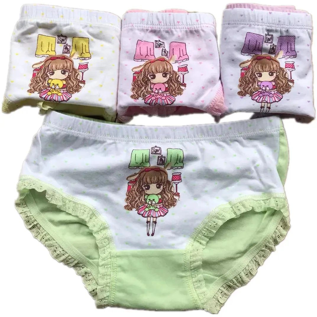 Girls Briefs Fine Cotton Underwear Cute Designs Printing Panties Kids Breathable Soft Healthy Underpants Girls Boxer 4pcs/Lot