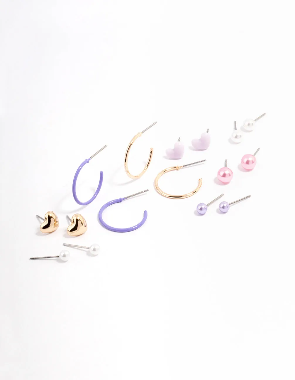 Gold Classic Pearl & Heart Earrings 8-Pack