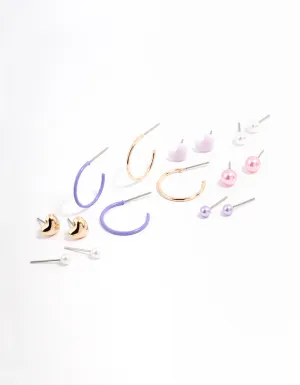 Gold Classic Pearl & Heart Earrings 8-Pack
