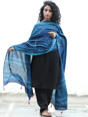 Indigo Sky Blue Cotton Hand Block Printed Dupatta With Tassels - D04170427