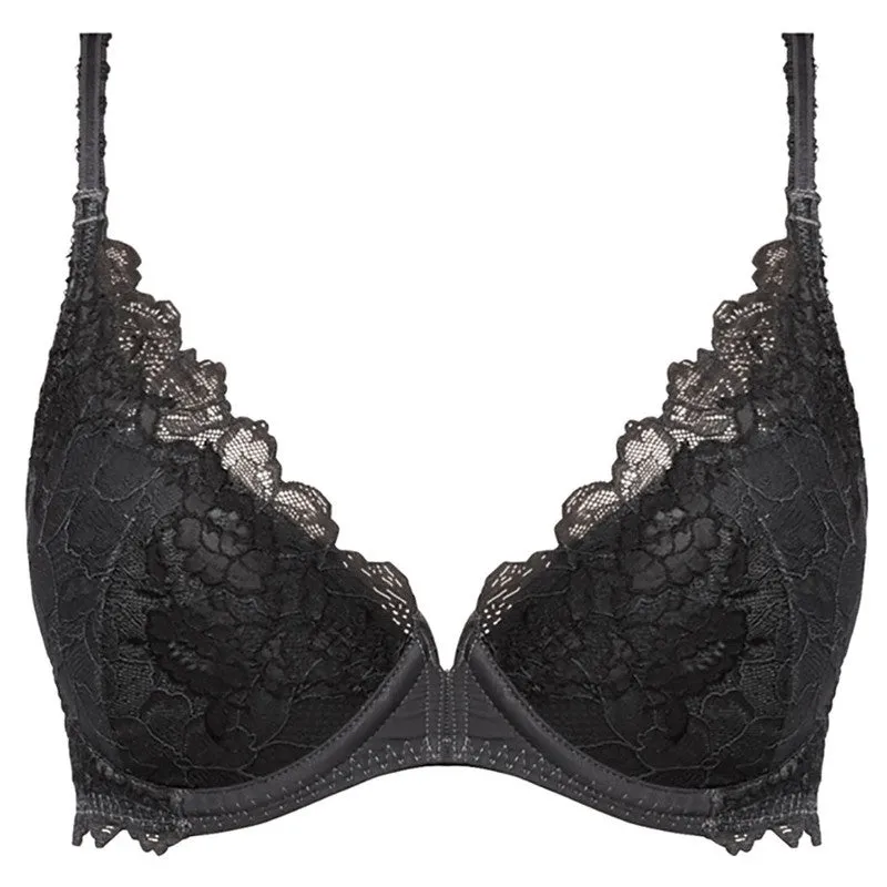 Lace Perfection Plunge Push Up Bra Charcoal Grey - Wacoal