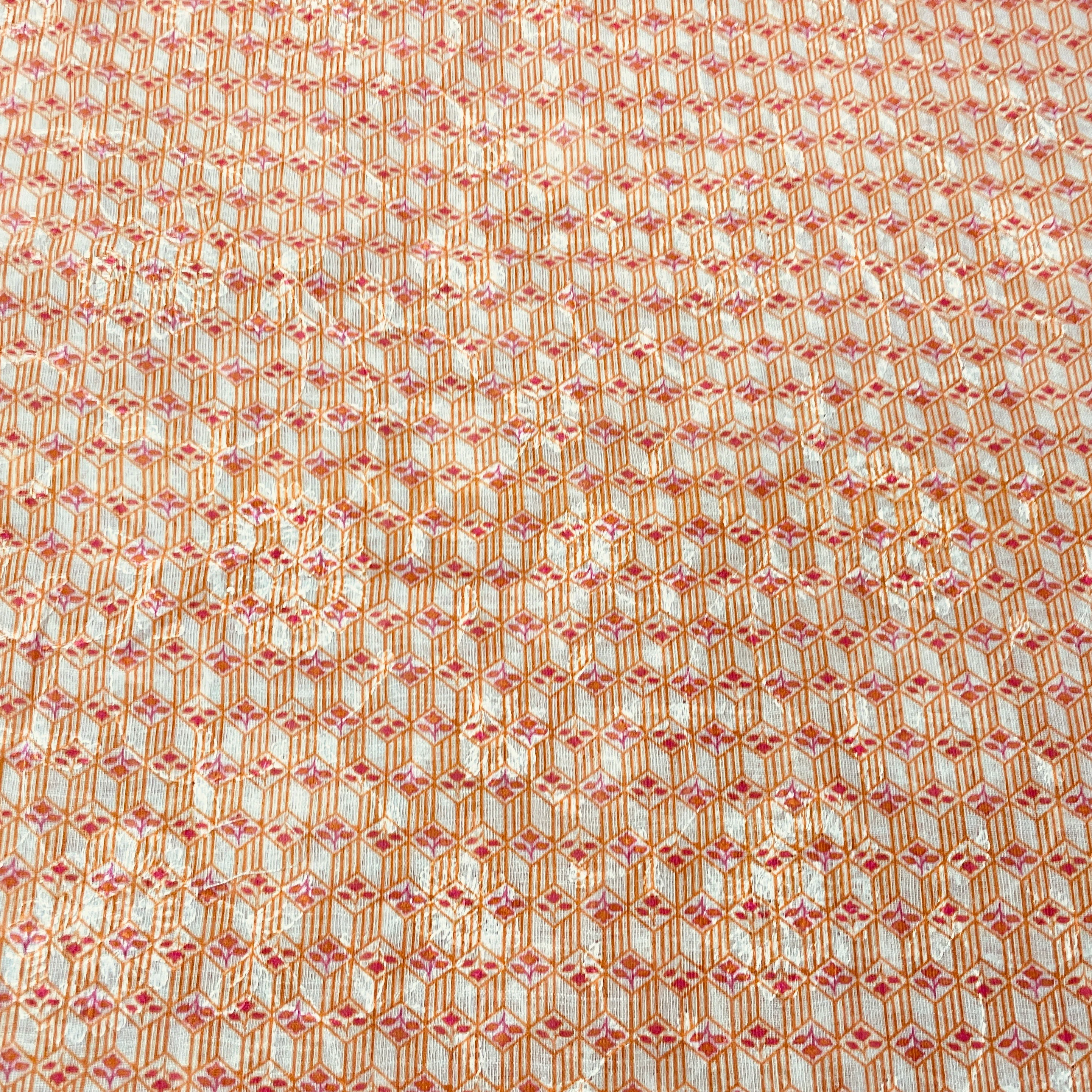 Orange Geometerical Print Sequins Embroidery Linen Fabric 34