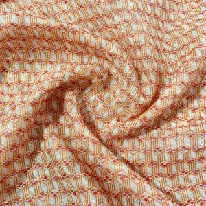 Orange Geometerical Print Sequins Embroidery Linen Fabric 34
