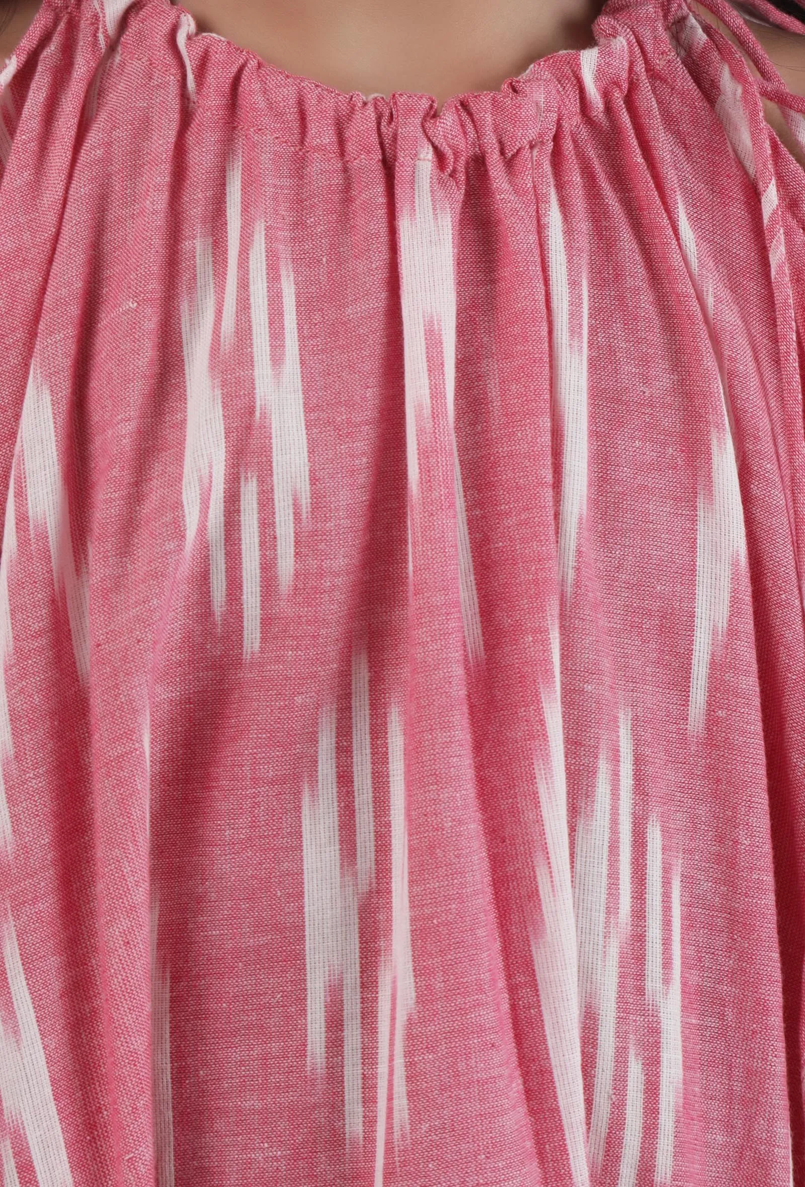 Pink Ikat Tie Up Kaftan Cotton Dress