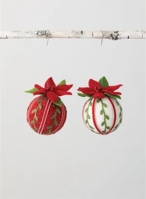 Poinsettia Topped Felt Ball Ornament