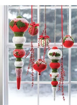 Poinsettia Topped Felt Ball Ornament