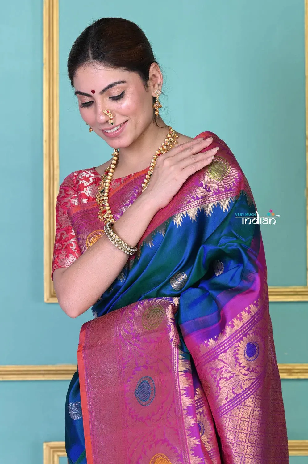 ROYAL WEAVE! Gadwal Pure Silk Royal BlueTraditional Handloom Saree With Heavy Zari Pallu