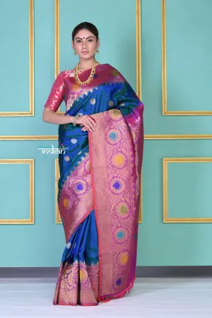 ROYAL WEAVE! Gadwal Pure Silk Royal BlueTraditional Handloom Saree With Heavy Zari Pallu