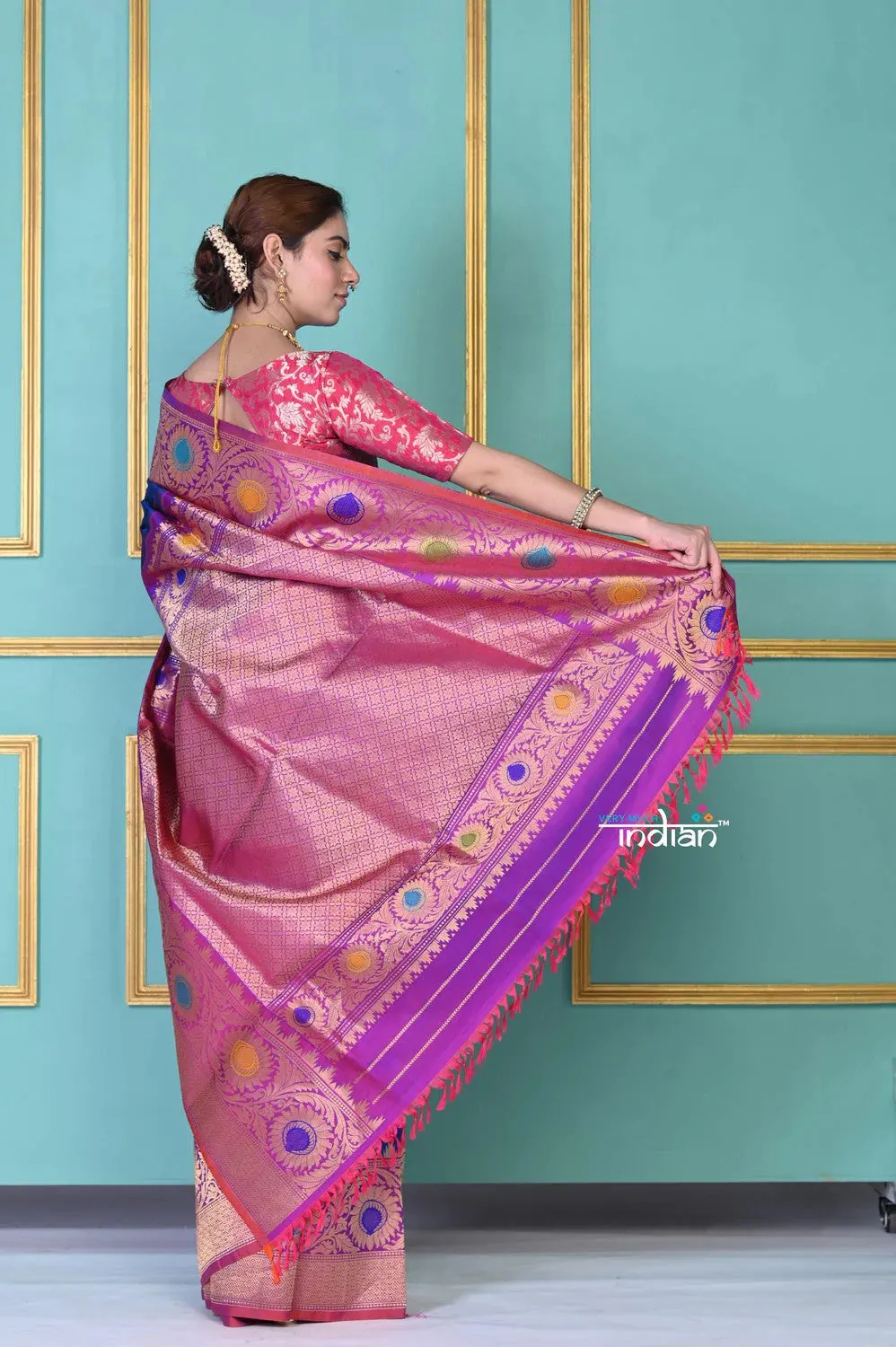 ROYAL WEAVE! Gadwal Pure Silk Royal BlueTraditional Handloom Saree With Heavy Zari Pallu
